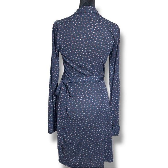 The Limited Navy Long Sleeve Printed Mini Wrap Dress With Collar - Picture 4 of 14